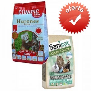 Pack Ahorro - Cunipic Pienso para huron baby junior y Sanicat Lecho Papel Reciclado